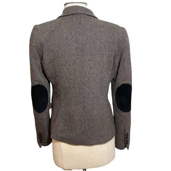 Zara Women Herringbone Blazer Elbow -Patches Brown Size S - Picture 3 of 6